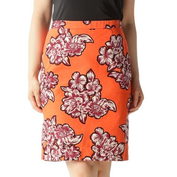 Maeve Orange Burgundy White Floral Print Textured A-Line Skirt - Picture 1 of 3